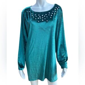 Quacker Factory plus 2X Emerald Green Embellished Women's Top